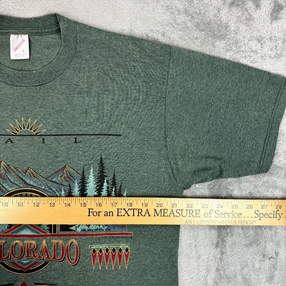 Vintage 1995 Jerzees Wild West Shirt Graphic Green Short Sleeve T-Shirt USA L - Picture 7 of 8